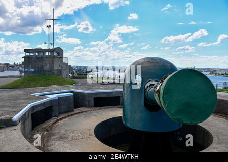 Fort Scratchley Exterior, WWII Fort, with Green Canon Gun, Newcastle Australia Stock Photo