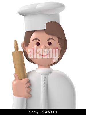 Cartoon character 3d avatar middle age smiling caucasian female professional baker isolated on white Stock Photo