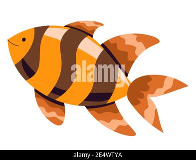 Gold fish with stripes, tropical animal in sea Stock Vector