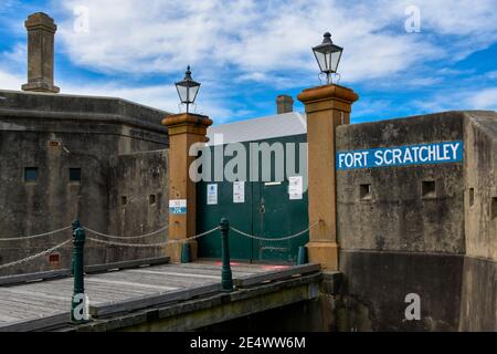 Fort Scratchley Exterior, WWII Fort, with Green Canon Gun, Newcastle Australia Stock Photo