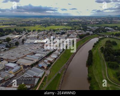 Aerial View of Maitland Township NSW with Hunter River, Australia Stock Photo