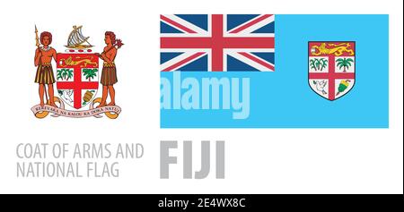 Vector set of the coat of arms and national flag of Fiji Stock Vector