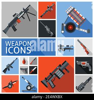Weapon decorative icons set with machine gun grenade handgun isolated vector illustration Stock Vector