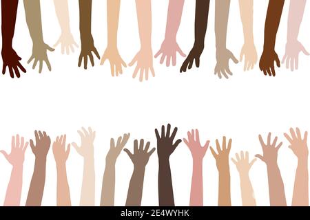 Raised hands of different race skin Stock Vector