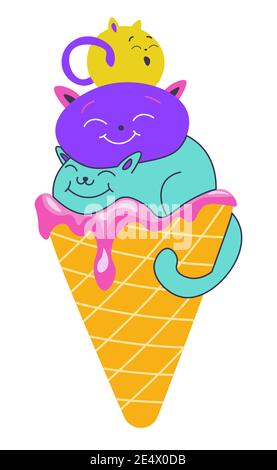 Ice cream with decorative figures of cats on top Stock Vector