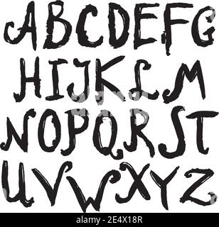 Hand drawn font black ink alphabet capital letters set isolated vector illustration Stock Vector