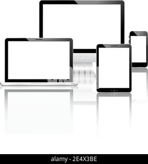 Mobile devices set with laptop computer monitor smartphone tablet vector illustration Stock Vector