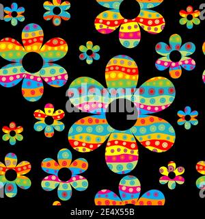 Colorful floral seamless pattern with dotted flowers Stock Vector