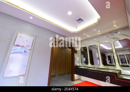 The inside view of the newly finished toilet, which combines many traditional Chinese elements and is built like a traditional Chinese architecture, l Stock Photo