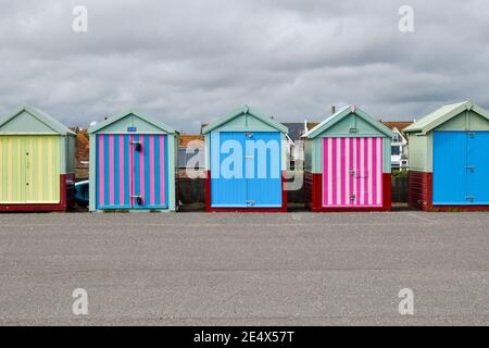 A line of beach huts, Brighton, UK Stock Photo