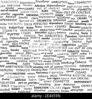 Typography seamless pattern with words about smoke activity Stock Vector