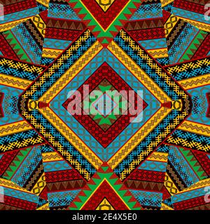 Creative colorful seamless patchwork pattern with african geometrical motifs Stock Vector