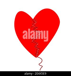 Fixing a broken heart concept with two halves of heart sewed Stock Vector