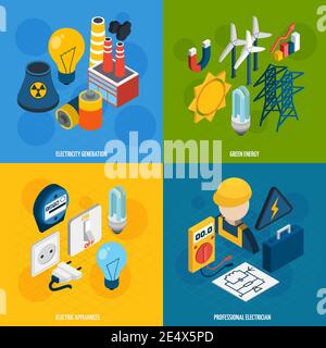 Electricity design concept set with electric appliances isometric icons isolated vector illustration Stock Vector