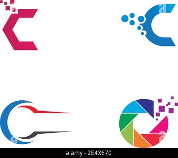 C Letter Pixel art design Logo Template Stock Vector