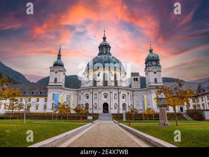 Ettal Abbey, Baroque Benedictine Abbey, courtyard, Ettal, Upper Bavaria, Bavaria, Germany, Europe Stock Photo