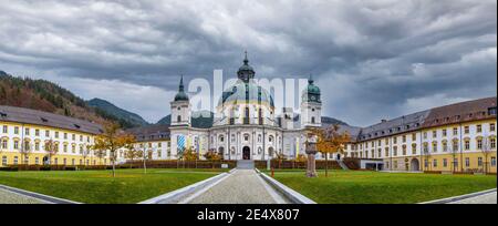 Ettal Abbey, Baroque Benedictine Abbey, courtyard, Ettal, Upper Bavaria, Bavaria, Germany, Europe Stock Photo