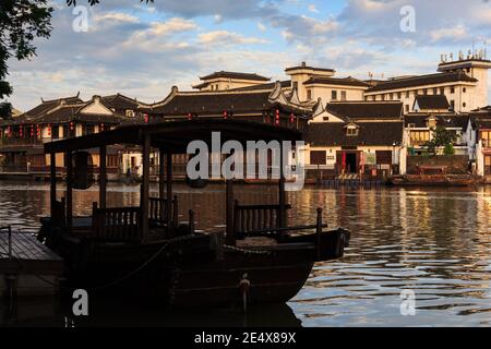 Boat and canal in Zhujiajiao water town in Shanghai Stock Photo