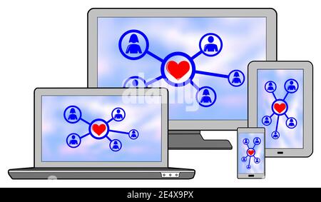 Online dating concept shown on different information technology devices Stock Photo