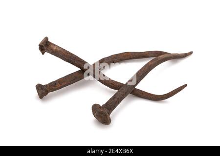 Old  rusty nails isolated on white background Stock Photo