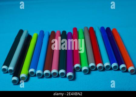 colors, colored markers on a light blue background Stock Photo