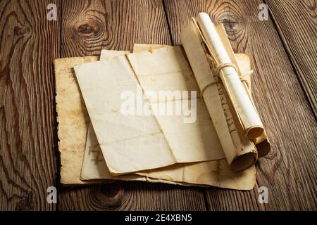 Old sheets Paper  Aged on  wood Background. Stock Photo