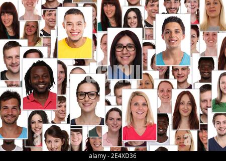 Group of multiracial young smiling happy people portrait diversity background collage portraits Stock Photo