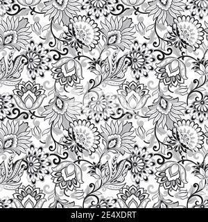 Floral vintage background with paisley ornament. Seamless vector pattern Stock Vector