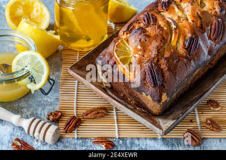 Honey, lemon and pecan nut loaf - high angle view Stock Photo