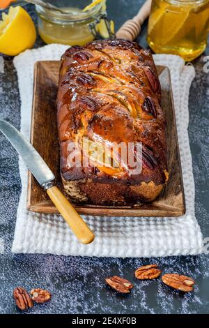 Honey, lemon and pecan nut loaf - high angle view Stock Photo