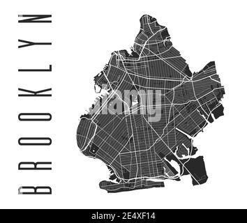 Brooklyn map poster. New York city borough street map. Cityscape aria panorama silhouette aerial view, typography style. Jamaica Bay, the Atlantic Oce Stock Vector