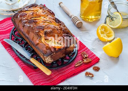 Honey, lemon and pecan nut loaf - high angle view Stock Photo