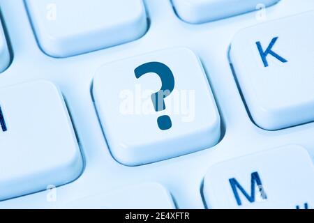 Question mark help computer keyboard ask asking solution FAQ symbol problem Stock Photo