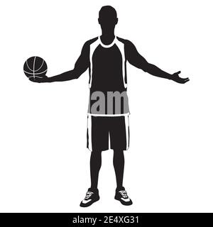 Professional basketball player silhouette standing with ball in hand, vector illustration Stock Vector