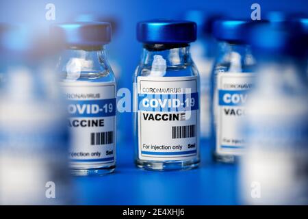 covid-19 vaccine - coronavirus vaccination bottles. injection vials Stock Photo