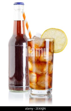 Cola bottle and glass soda lemonade soft drink beverage isolated on a white background Stock Photo