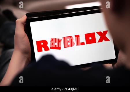 Child playing roblox on a home computer Stock Photo - Alamy