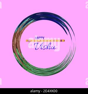 Illustration of Happy Vishu. Kerala festival with Vishu Kani,vishu flower Fruits and vegetables, Cassia flower. worship of krishna Stock Vector