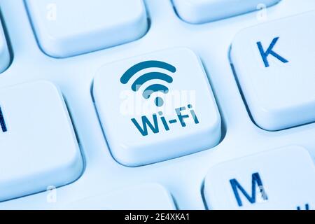 Wi-Fi WiFi internet hotspot mobile connection blue symbol computer keyboard Stock Photo