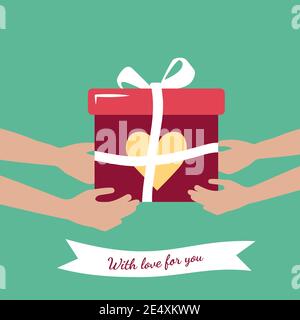 Gift in a box with a bow and an inscription with love for you Stock Vector