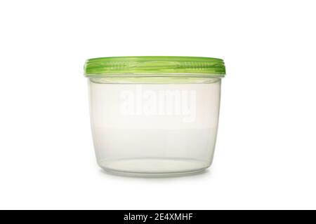 Plastic container with green cap isolated on white background Stock Photo