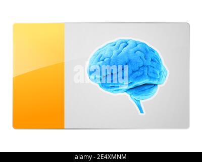 blue brain symbol, button, Creativity, Novel Idea, Science and Technology concept. . IQ testing, artificial intelligence virtual emulation science tec Stock Photo
