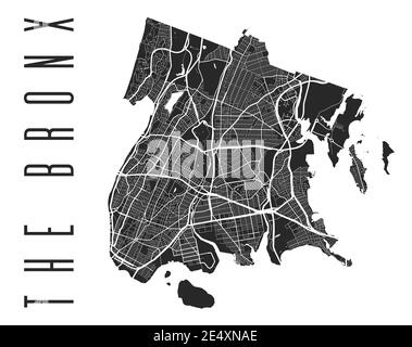 The Bronx map poster. New York city borough street map. Cityscape aria panorama silhouette aerial view, typography style. Jerome, Woodlawn Cemetery, V Stock Vector