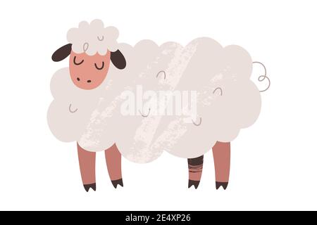 Cute cute fluffy sheep with face expression, farm animal illustration, vector art isolated Stock Vector