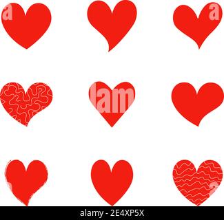 Set of red hearts of different shapes Stock Vector