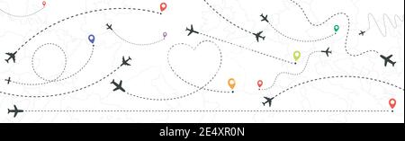A selection of different air routes on a white background - Vector illustration Stock Vector