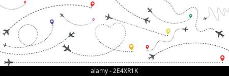 A selection of different air routes on a white background - Vector illustration Stock Vector