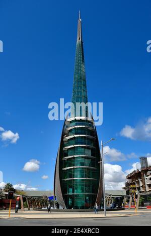 Perth, WA, Australia - November 28, 2017: Unidentified people and Bell Tower, landmark in the capital of Western Australia Stock Photo