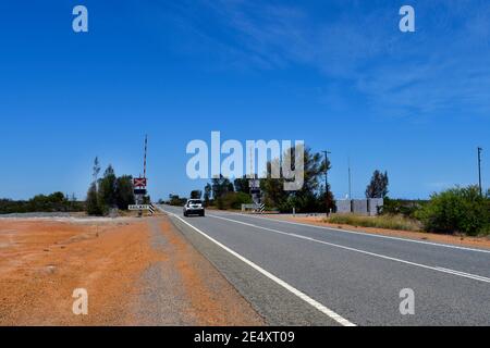 Australia, railway crossing on Brand  highway in Western Australia Stock Photo