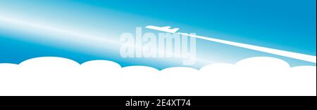 Silhouette of a plane taking off on a background of blue n - Vector illustration Stock Vector